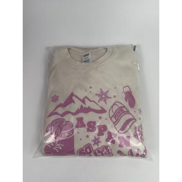 Victoria's Secret PINK Long Sleeve Fleece Crew Neck Ivory Sweatshirt  Size L - Picture 10 of 10